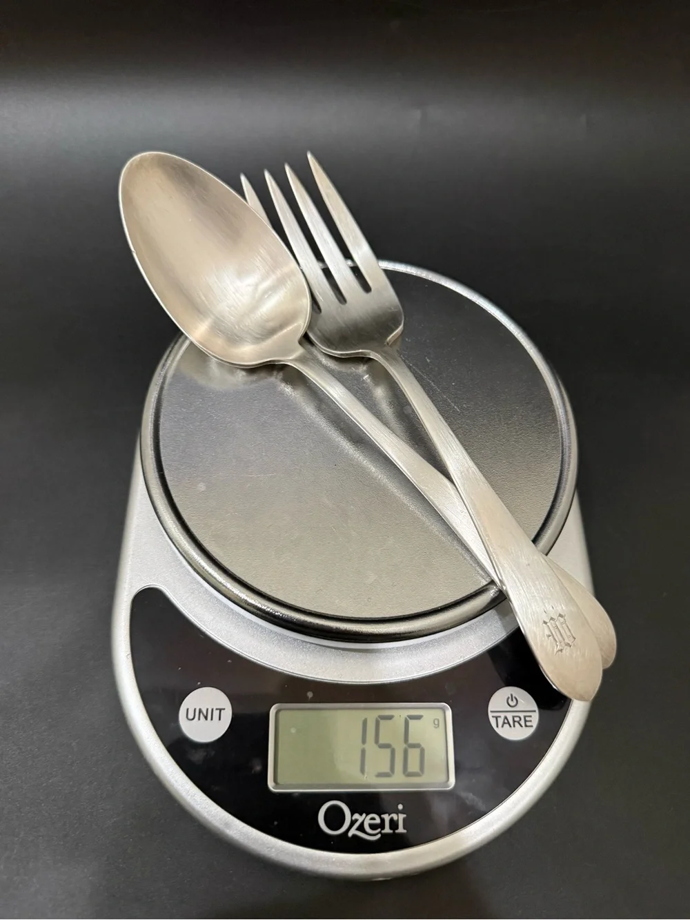 Vintage GORHAM Sterling Silver Gothic Monogram W 8” Serving Fork & Spoon 156g.